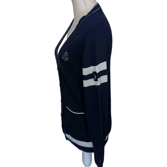 Marina Yachting Size S Navy Blue/Red White Button Front Wool Blend Cardigan - Picture 3 of 10